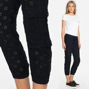 Johnny Was Size XL Women Cargo Crop Embroidered Pants Black Cupra Blend Eyelet